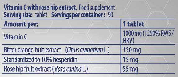 Vitamina C 1000/con fianchi di rose e arancione amaro - 90 compresse