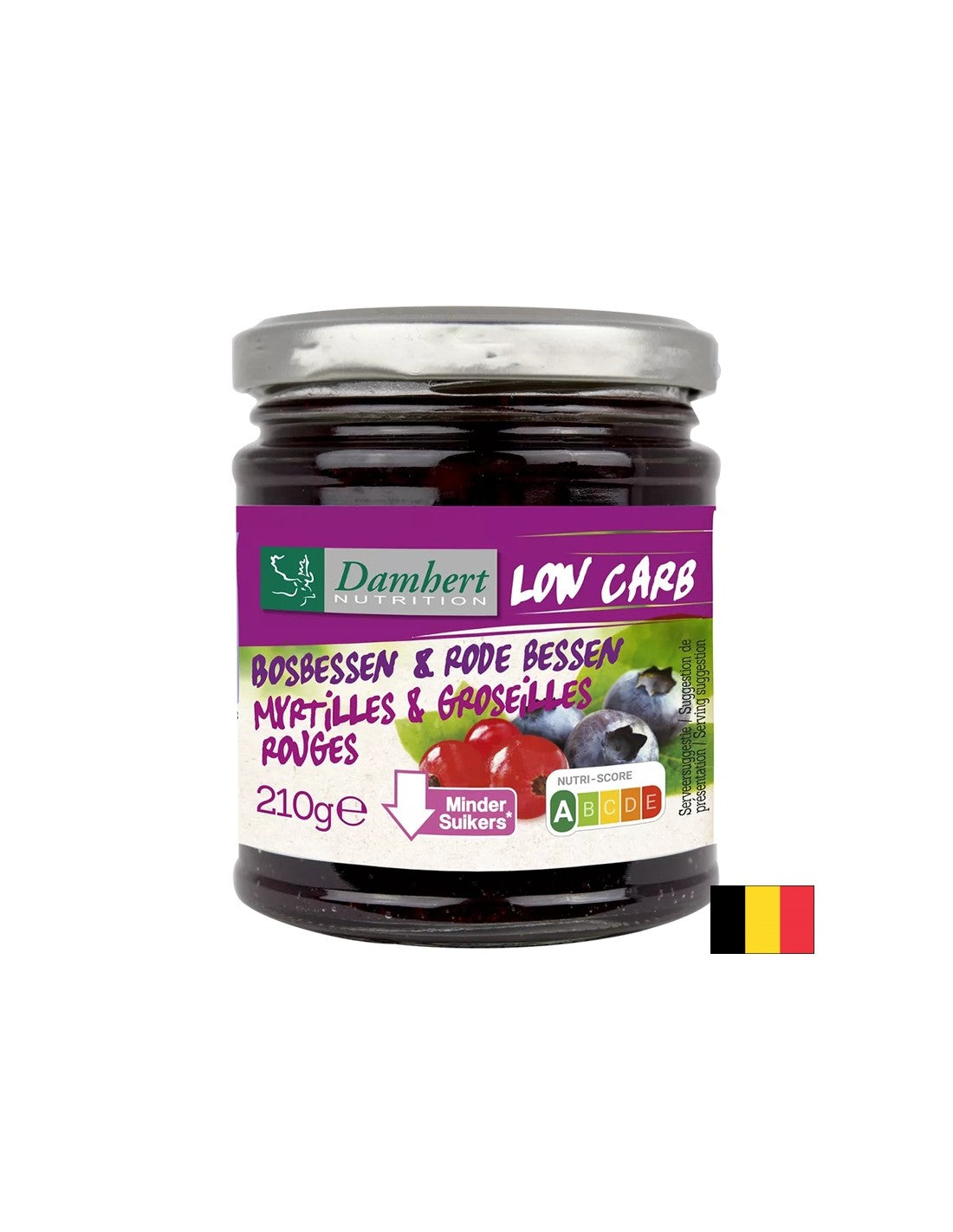 Marmellata di mirtilli e di ribes nero con contenuto di zucchero basso e carboidrati, 210 g