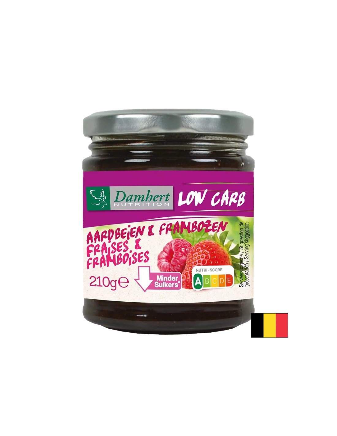Marmellata di lampone e fragola con contenuto a basso contenuto di zucchero e carboidrati, 210 g