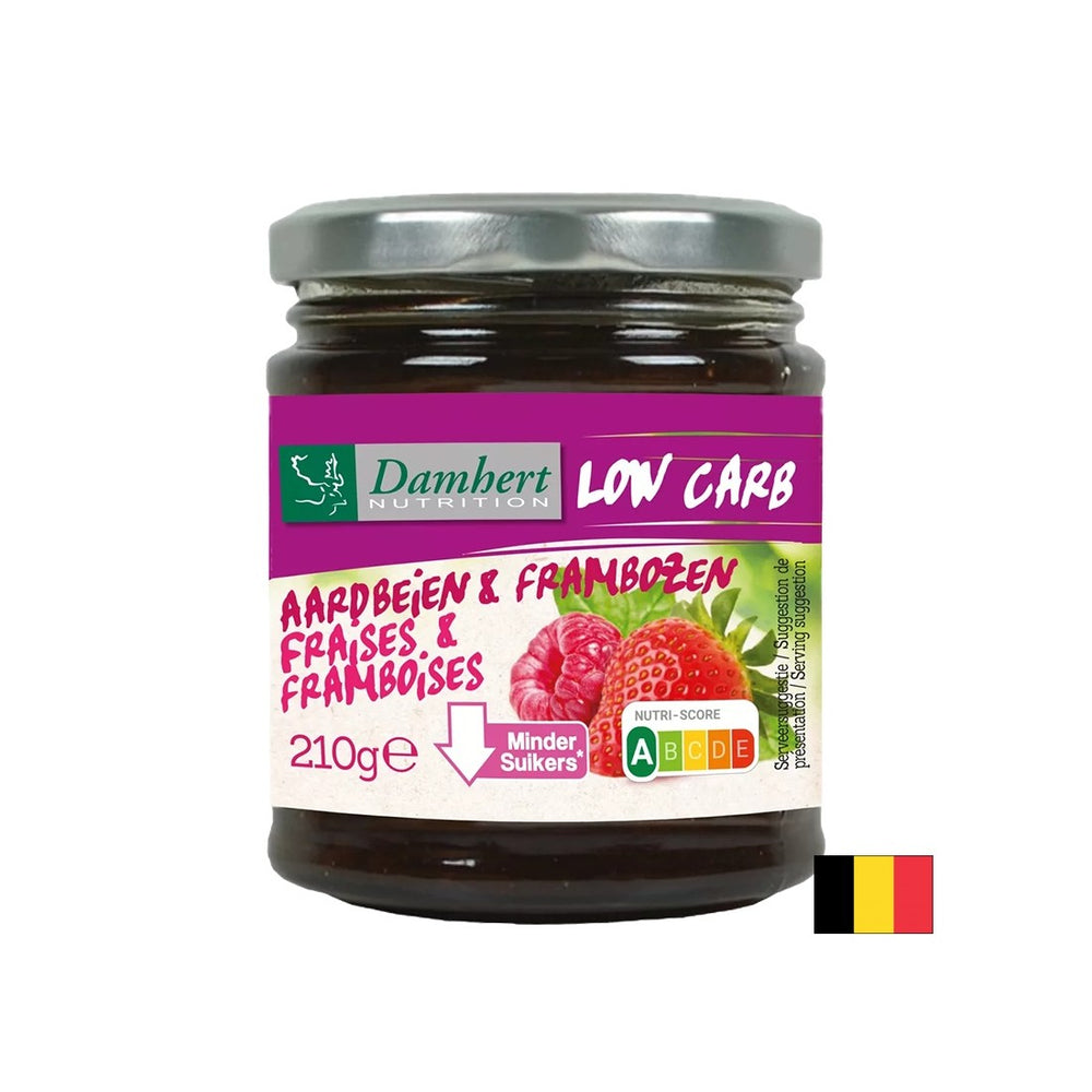 Marmellata di lampone e fragola con contenuto a basso contenuto di zucchero e carboidrati, 210 g