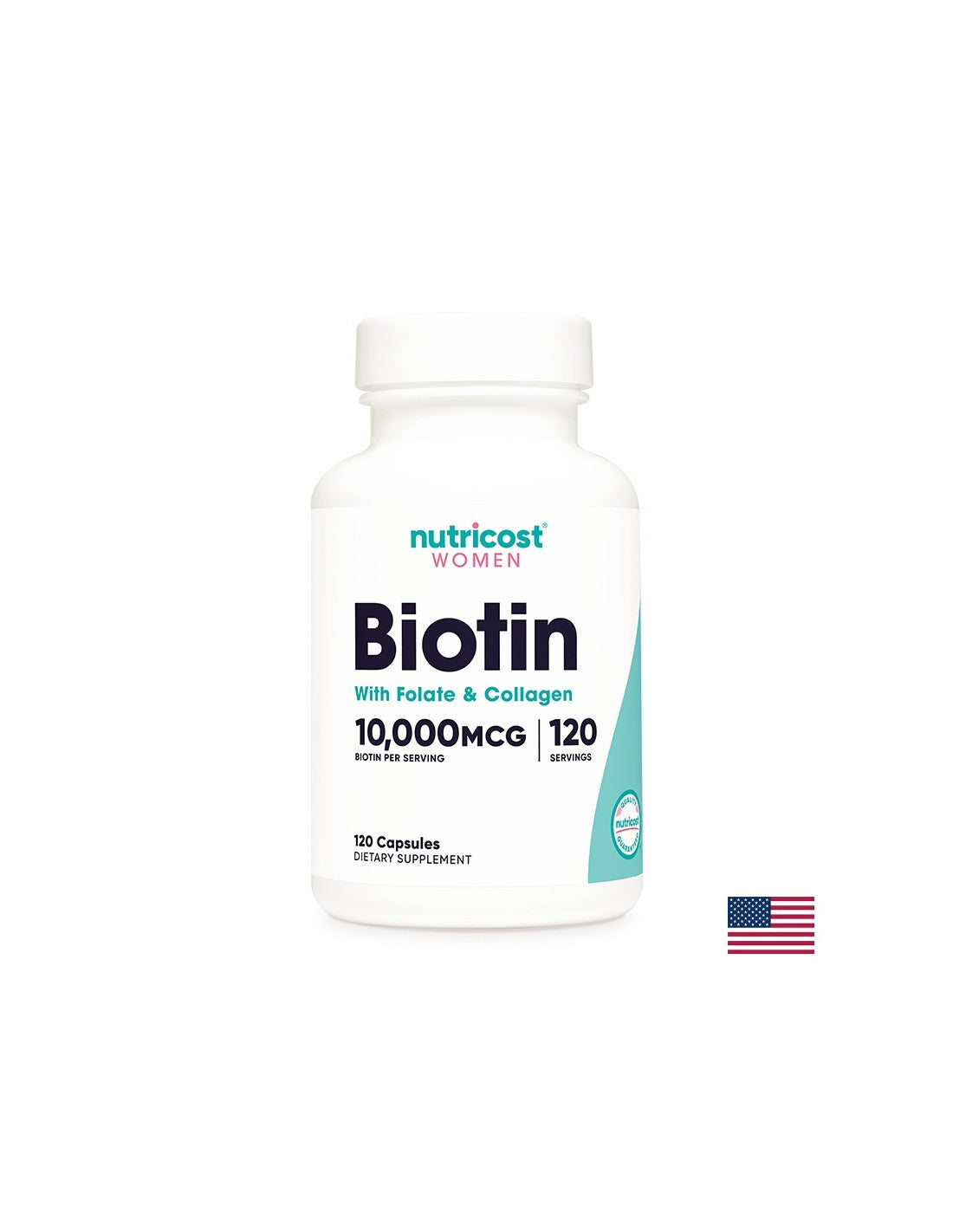 Capelli, pelle, unghie - Biotina con folato e collagene, 120 <tc>Nutricost</tc> capsule