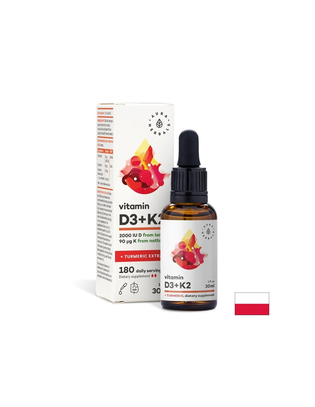 Ossa e articolazioni - vitamina D3 800 UI + k2 36 µg + curcuma, 30 ml gocce