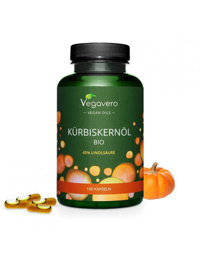 Kürbiskernöl Bio/ Organic pumpkin seed oil, 180 capsules, 100% Vegan Vegavero - Nutra Best Europe