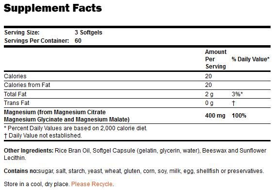 Magnesio Citrato Softgels - 180 Softgels