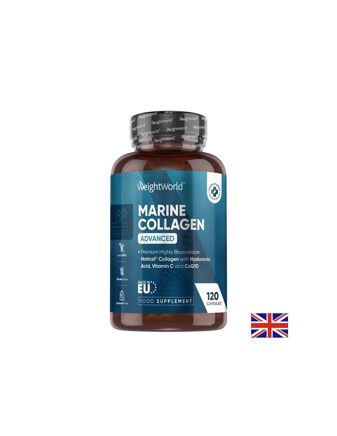 Pelle giovani - articolazioni sane - collagene marino idrolizzato, vitamina C, acido ialuronico, zinco e coenzima Q10, 120 capsule