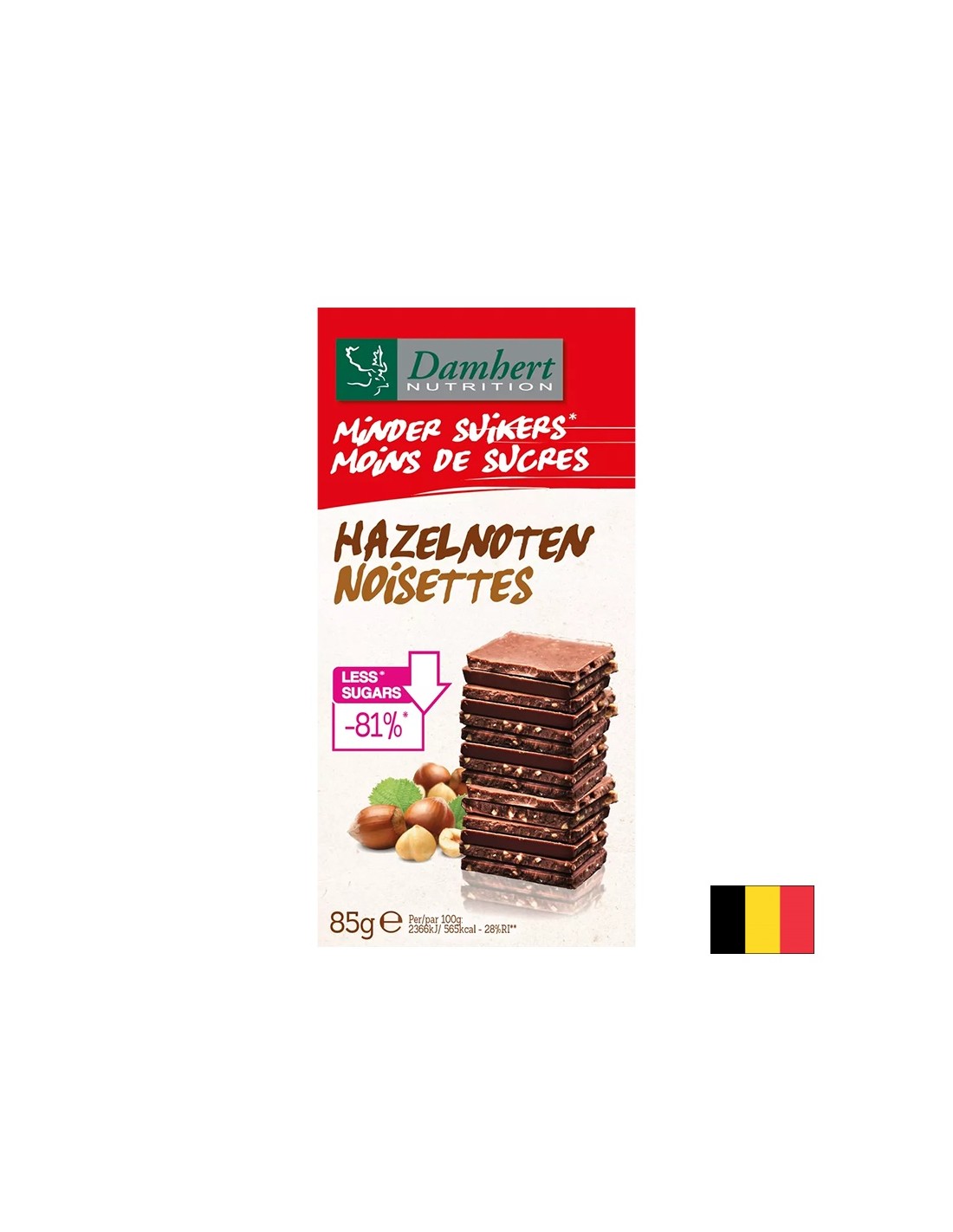 Cioccolato al latte con nocciole (senza zucchero), 85 g