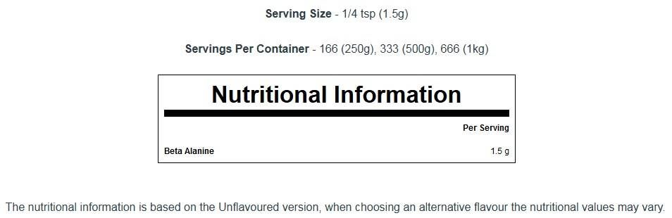 Aminoacido beta alanina al 100% - 250 grammi