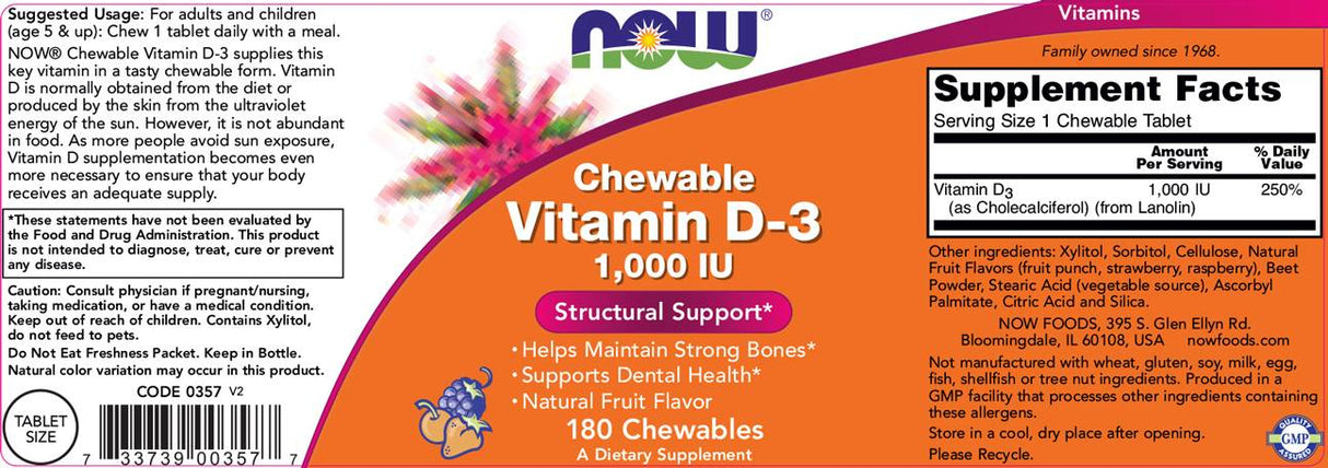 Vitamina D-3 1000 IU | Masticabile - 180 tavolette masticabili