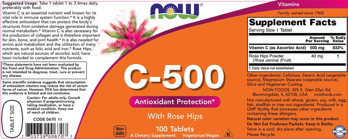 Vitamina C -500 con fianchi rose - 250 compresse