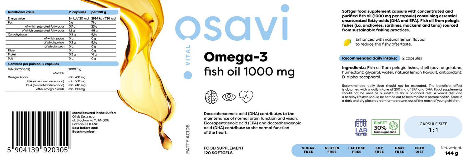 Omega 3 olio di pesce 1000 mg/sapore di limone - 120 capsule gel