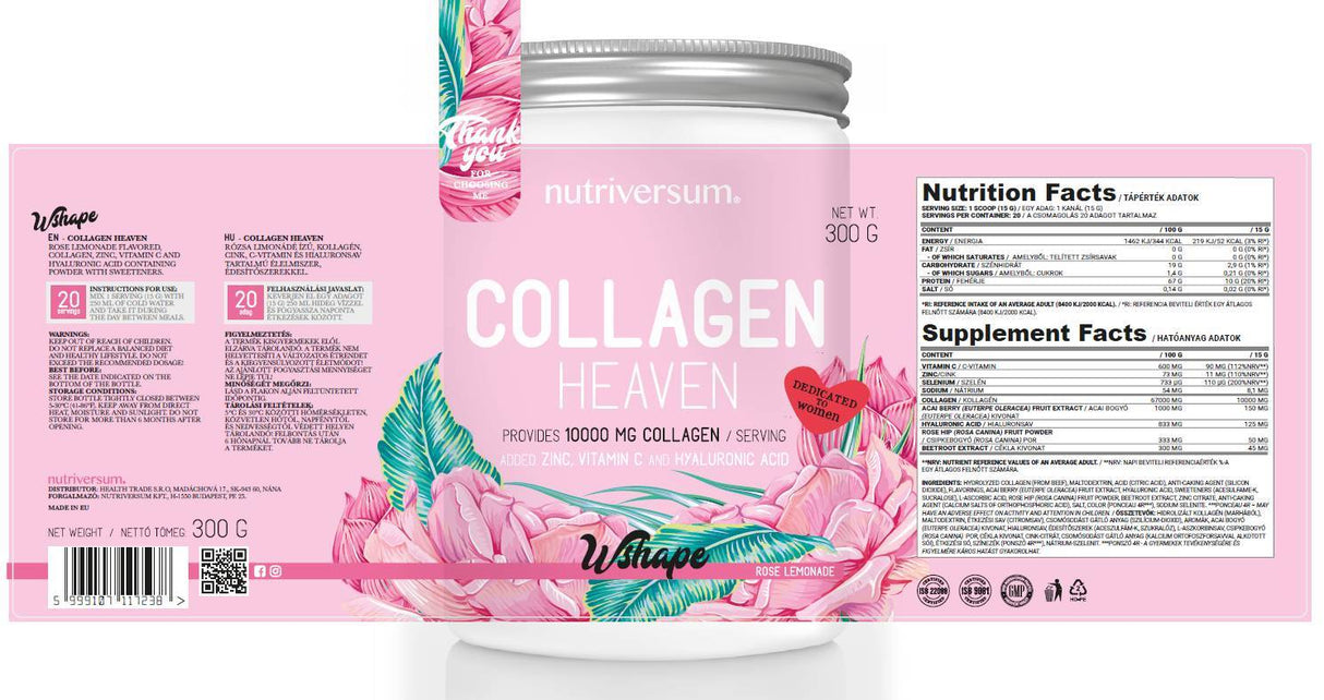 Collagene Heaven | Aggiunto zinco, vitamina C e acido ialuronico - 600 grammi