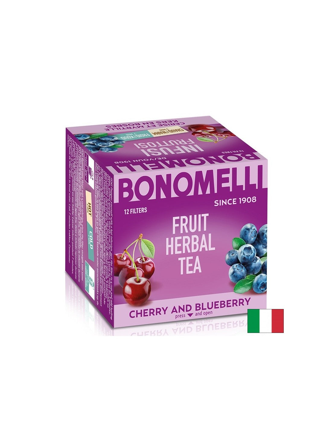 Tè di frutta con ciliegia e mirtilli - sapore ricco e potenza antiossidante, 12 bustine