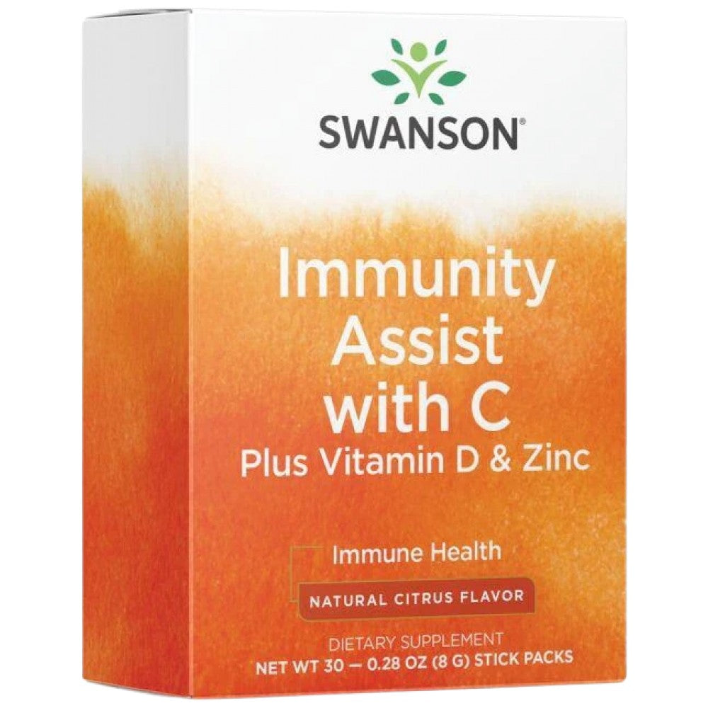 Assistenza per l'immunità con C più vitamina D e zinco | Sapore di agrumi 30 pacchetti