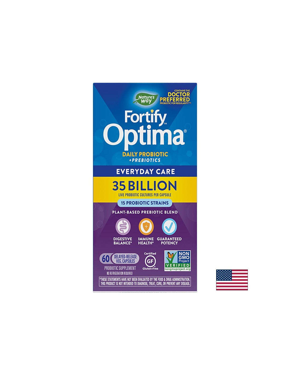 Fortify ™ Optima® Daily Probiotic + Prebiotic - Fortify Probiotic + Prebiotics, 35 miliardi di probiotici attivi, 60 capsule Nature's Way
