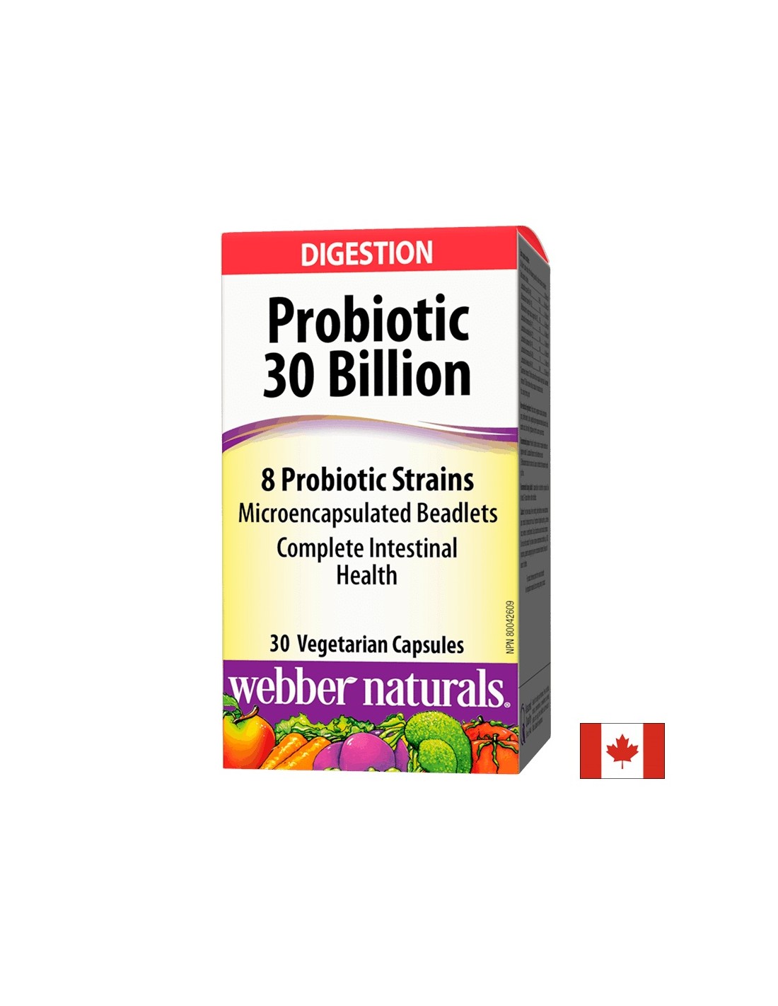 Probiotico 30 miliardi/8 ceppi probiotici/Probiotico, 30 miliardi di probiotici attivi, 8 ceppi probiotici, 30 capsule <tc>Webber Naturals</tc>