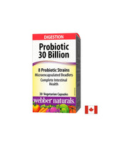 Probiotico 30 miliardi/8 ceppi probiotici/Probiotico, 30 miliardi di probiotici attivi, 8 ceppi probiotici, 30 capsule <tc>Webber Naturals</tc>