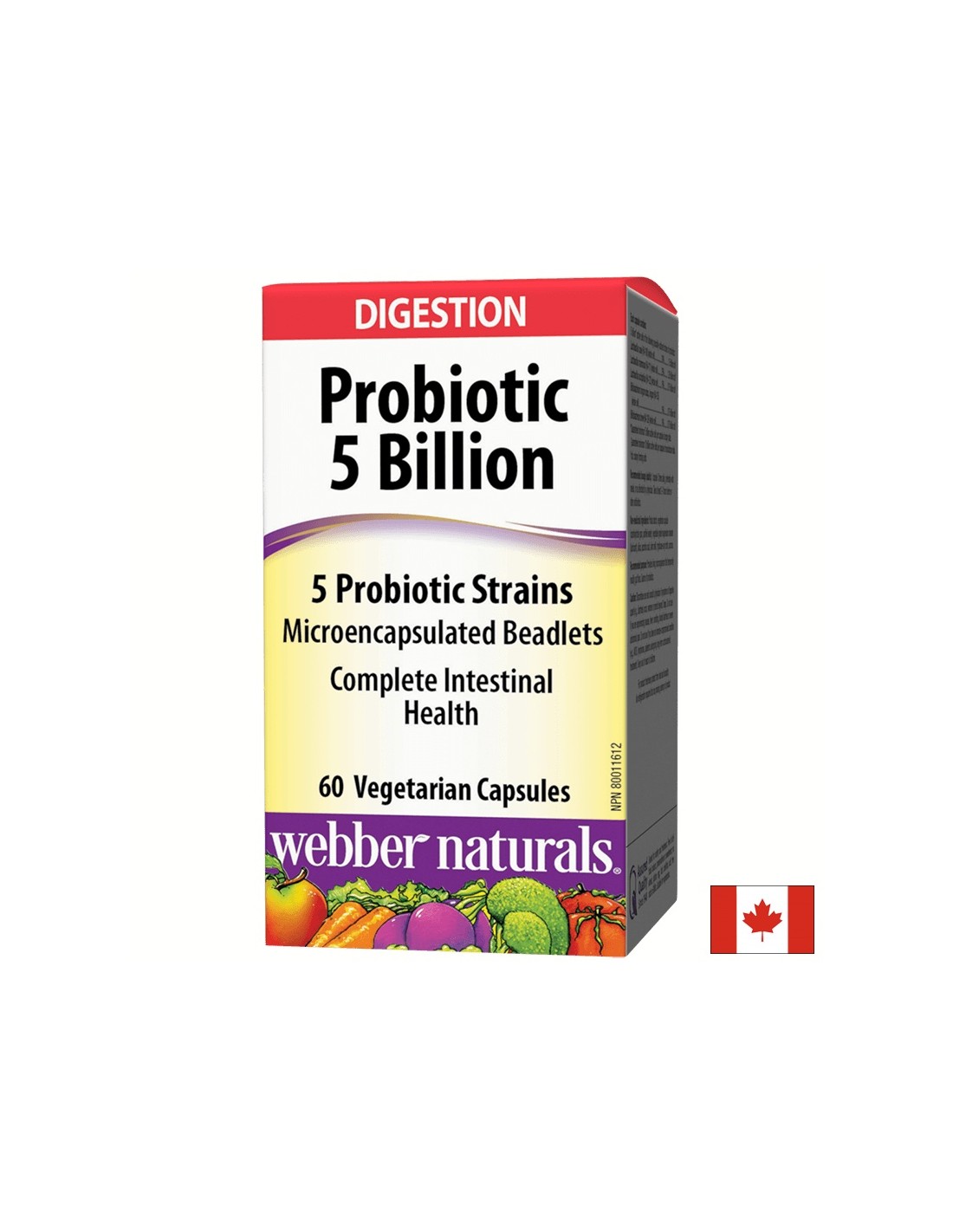 Probiotico/Probiotico 5 ceppi, 5 miliardi di probiotici attivi x 60 capsule <tc>Webber Naturals</tc>