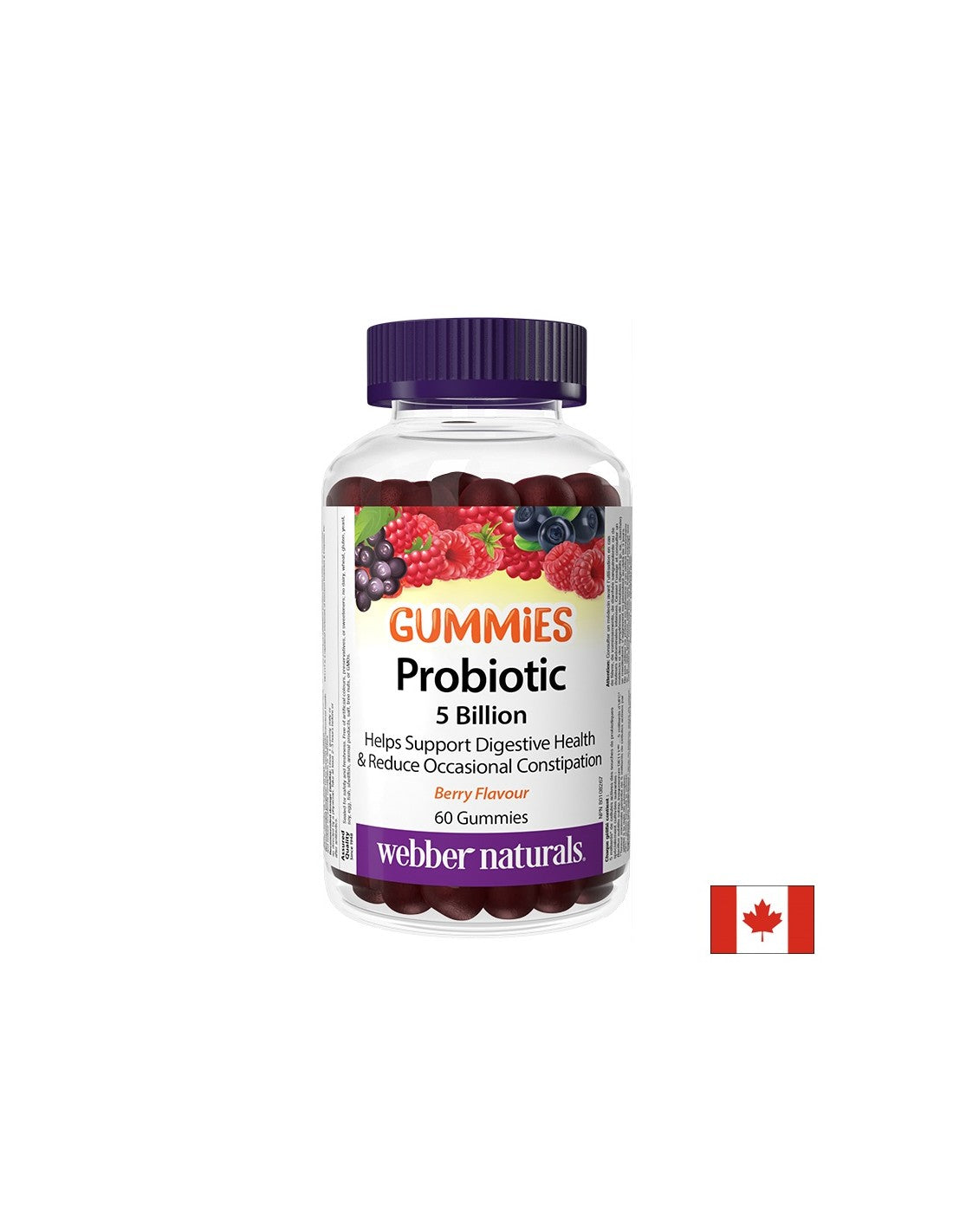 Gummie probiotiche 5 miliardi di probiotici attivi, 60 compresse di gelatina, con un sapore di frutta forestale