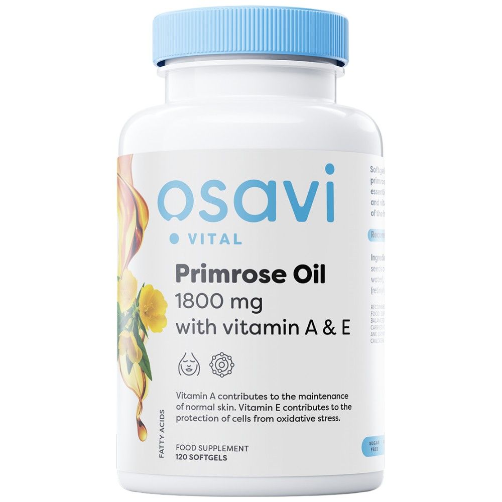 Olio di primrose 1800 mg | con vitamina A&E - 120 capsule in gel