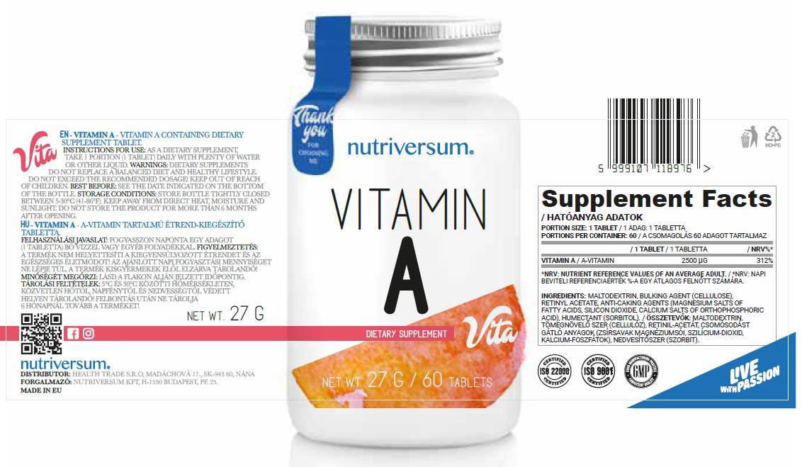 Vitamina A 2500 mcg - 30 compresse