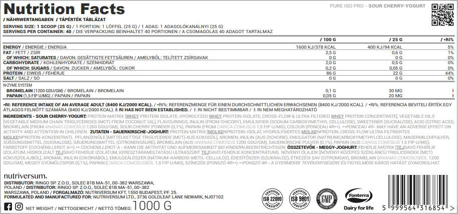 Iso Pro Pure Whey | Isolato con sistema n -zyme - 1000 grammi