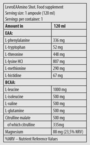 Levro Eaamino Shot | Aminoacidi essenziali - 24 x 120 ml