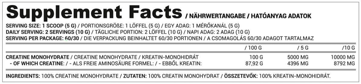 Polvere monoidrata di creatina - 300 grammi