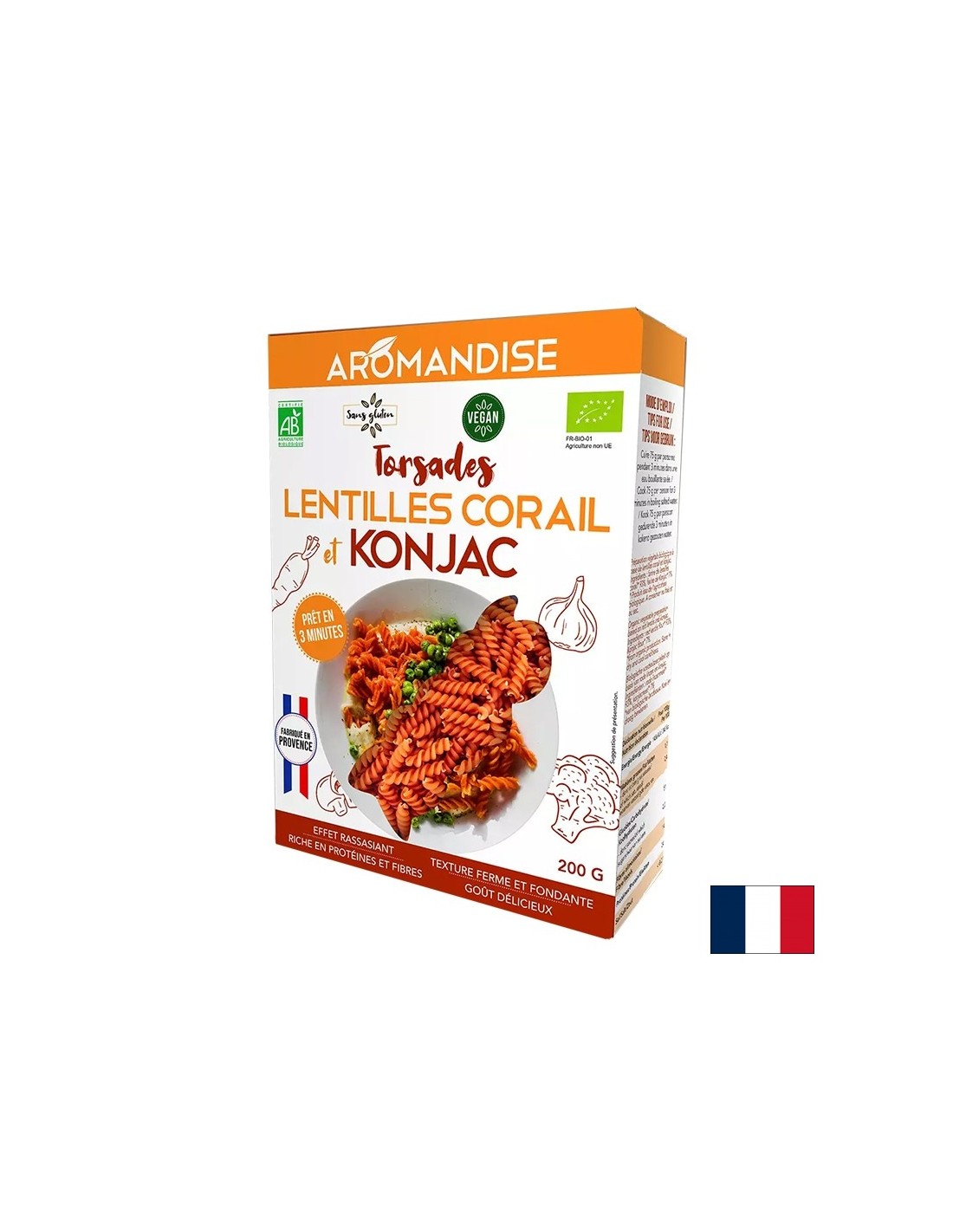 Fusilli dietetici senza glutine-3 minuti di cottura (dalla farina di Konjac e dalle lenticchie di corallo), 200 g