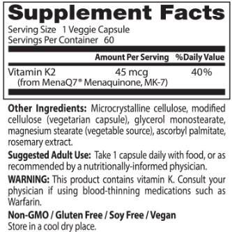 La migliore vitamina K2 naturale K2 MK -7 45 mcg - 60 capsule