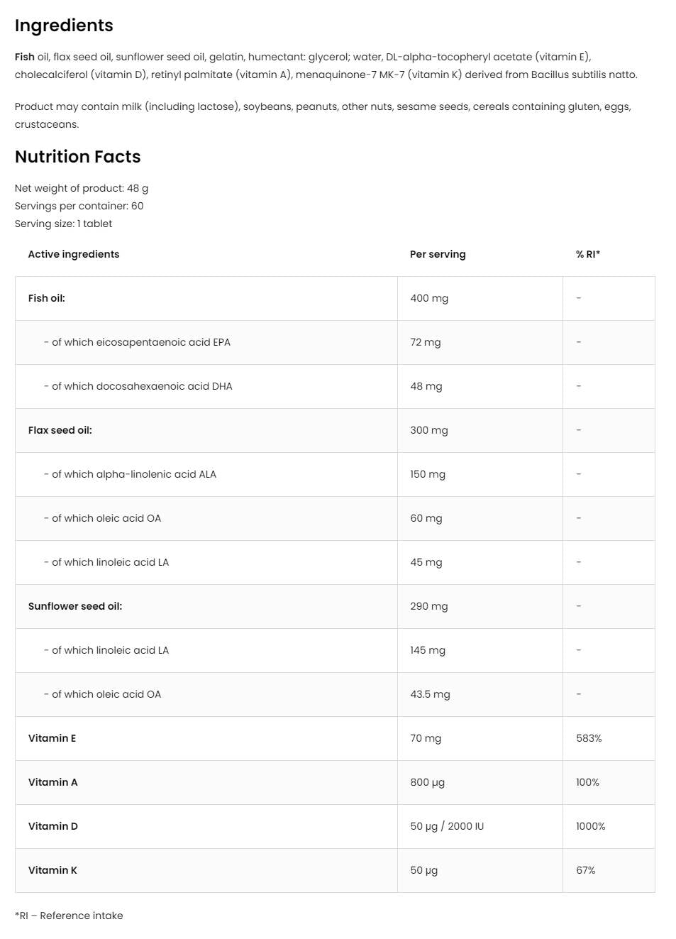 Omega 3-6-9 + Adek | Vitamina A + D + E + K 60 Capsule di gel