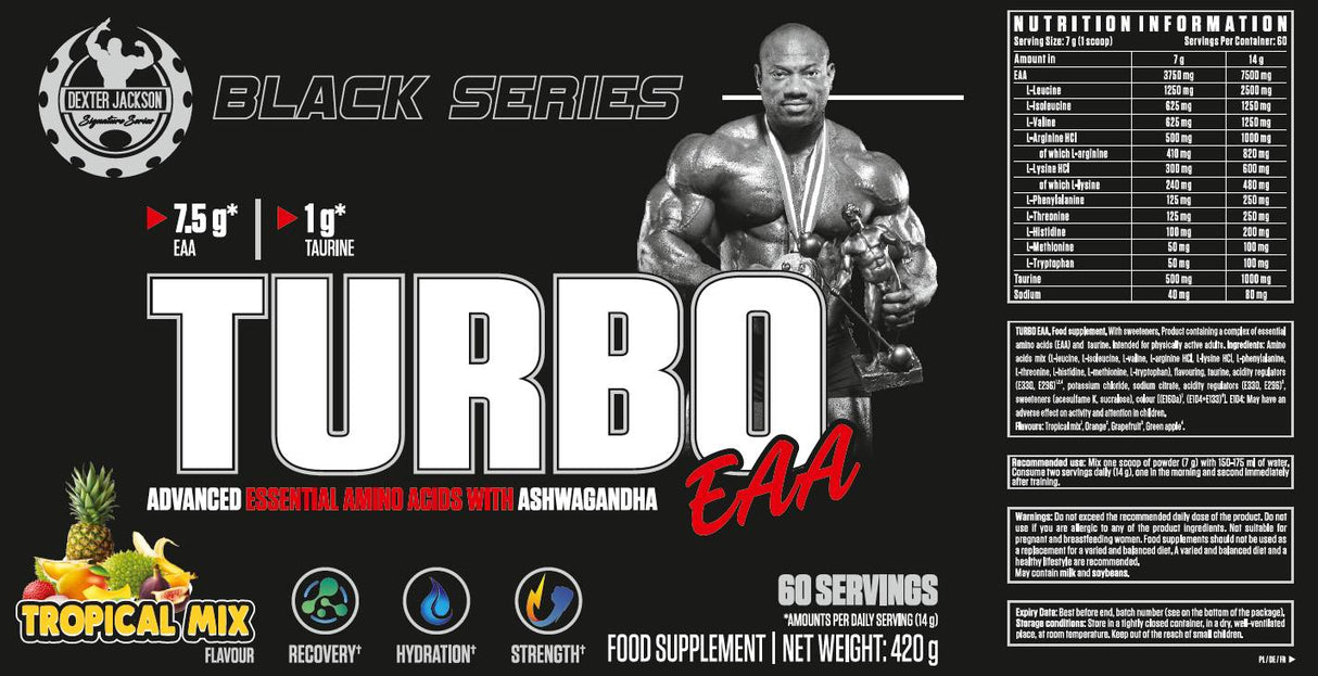Serie nere | Turbo EAA Powder ~ Aminoacidi essenziali con taurina - 420 grammi