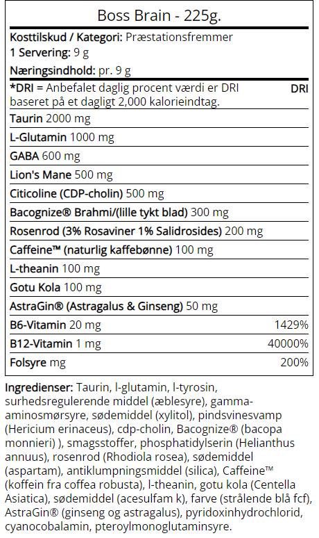 Boss cervello | Nootropico con Bacopa, Rhodiola & Lion's Mane - 225 grammi