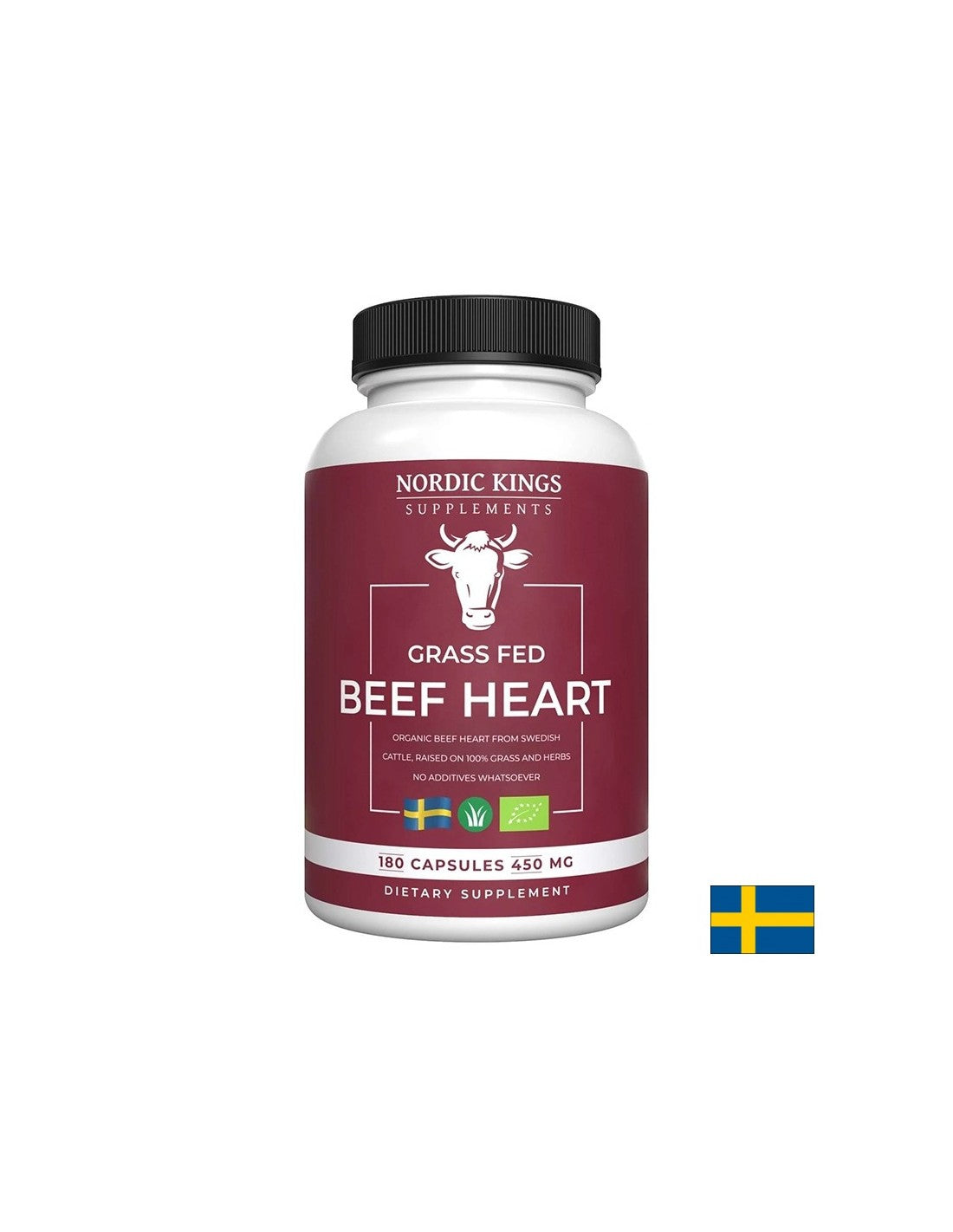 Cuore di manzo da animali nutriti ad erba (biologico), 180 capsule <tc>Nordic Kings</tc>
