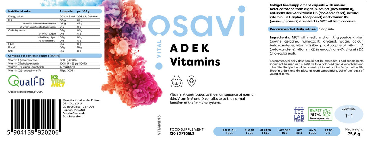 Adek Vitamins | A + D + E + K | con qualidi -d® - 120 capsule in gel